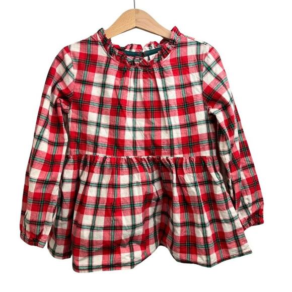 Cat & Jack Long Sleeve Peplum Blouse Red, White and Green 5T - Picture 1 of 4
